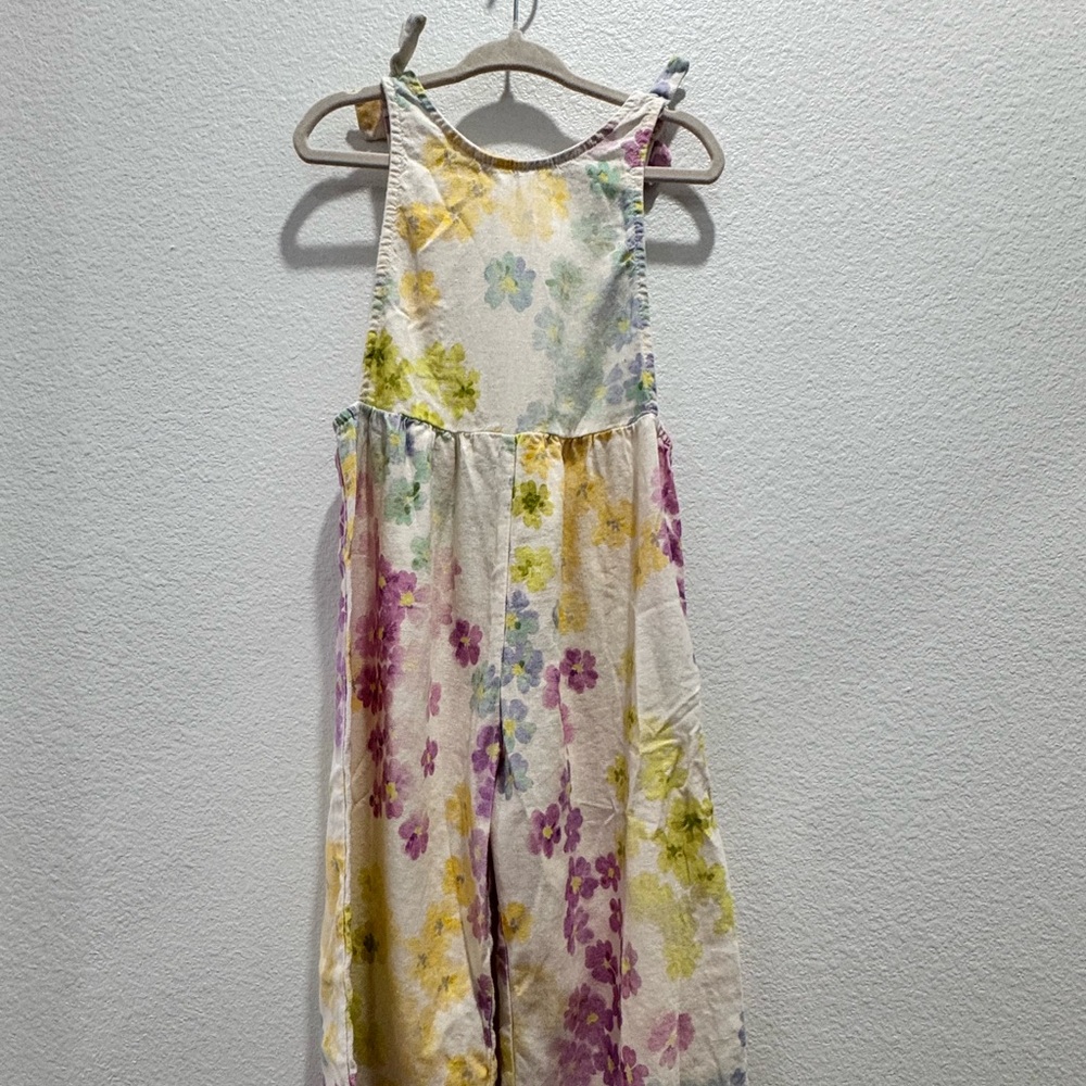 Zara linen Kids Floral Dress in Cream and Purple